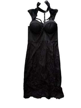 Charlotte Russe Women's Black Lace Bustier Mini Dress with Halter Neck